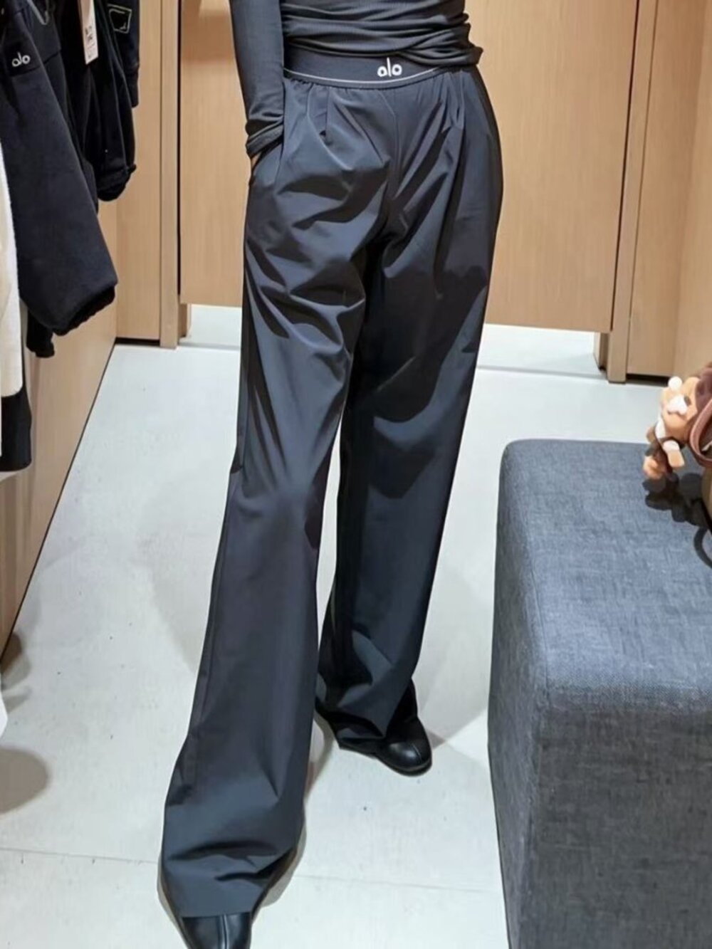 🍷ALO Yoga Suit Up Trouser Dark Grey💅Exquisite High Rise Wide Leg Silhouette